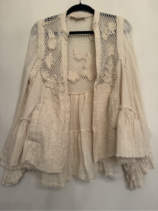 Free People Tops - Free People Amalfi Embroidered Lace Jacket Ivory Off White Boho